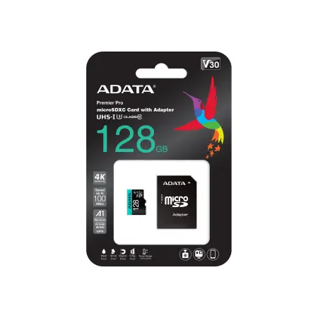 ADATA AUSDX128GUI3V30SA2-RA1 ADATA 128GB Premier Pro MICROSDXC, R/W up to 100/80 MB/s, with Adapter