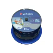 VERBATIM 43812 BluRay BD-R SL DATALIFE VerbatimSpindle 50 25GB 6x WIDE PRINTABLE NO ID