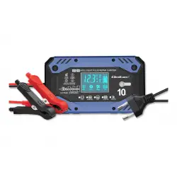 QOLTEC 52482 Inteligentna ładowarka do akumulatora STD AGM GEL LiFePO4 Prostownik z funkcją naprawy 1224V 10A LCD 9stopn