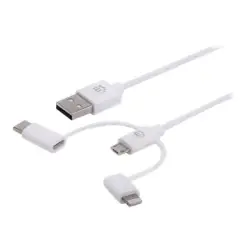 MANHATTAN Kabel 3w1 USB-A 2.0 na Lightning USB-C Micro-USB 1m Biały