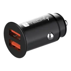 TECHLY Mini Car Charger 2 Ports USB-A Fast Charge 36W in Black Metal