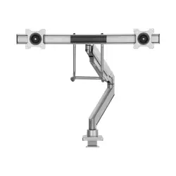 NEOMOUNTS Monitor Dual-Deskmount with Crossbar 10-32inch Full Motion Gasspring Tilt Rotate Swivel Grommet/Clamp silver