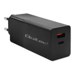 QOLTEC 52382 Ładowarka GaN POWER PRO 1xUSB-C 1xUSB 100W 5-20V 1.5-5A PD Czarna