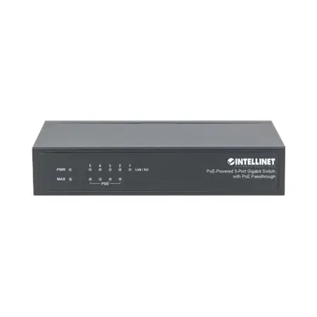 INTELLINET Switch Gigabit 5xPoE Passthrough zasilany PoE lub AC 68W