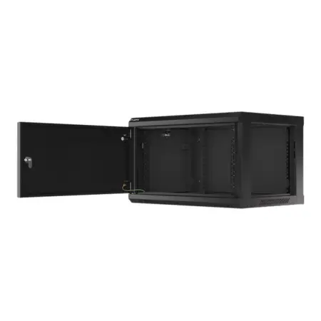 LANBERG Wall mount cabinet 19inch 6U 600x450 steel doors black flat pack