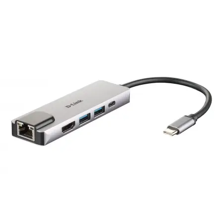 D-LINK USB-C 5-port USB 3.0 hub with HDMI and Ethernet and USB-C charging port