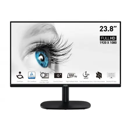 MSI PRO MP245V 23.8inch 1920x1080 FHD 100Hz 1ms MPRT 4ms GTG 1xHDMI 1xD-SUB Kensington Lock VESA Mounting 100x100mm