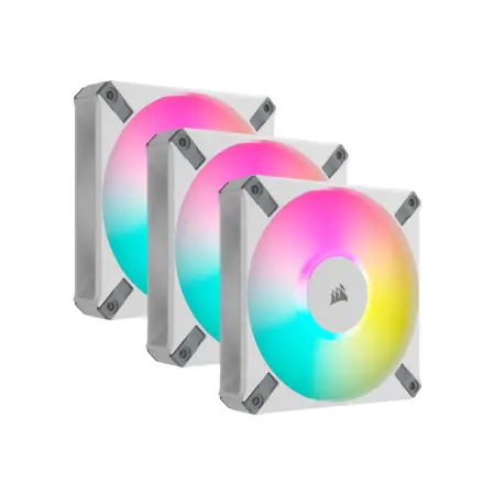 CORSAIR AF ELITE Series AF120 RGB ELITE WHITE 120mm Fluid Dynamic RGB Fan with AirGuide Triple Pack with Lighting Node CORE