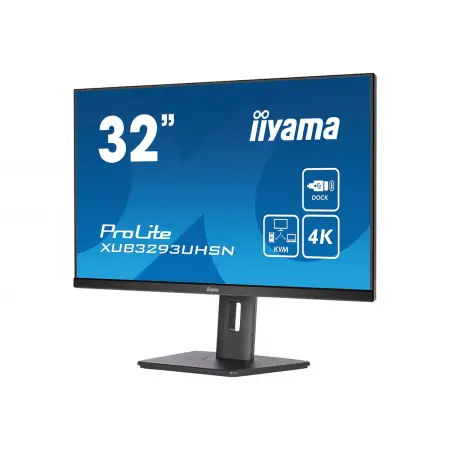 IIYAMA XUB3293UHSN-B5 32inch ETE IPS 3840x2160 UHD 1000:1 350cd/m2 4ms HDMI DP USB-C Dock LAN 65W PD Speakers 15cm Height Adj. (P)