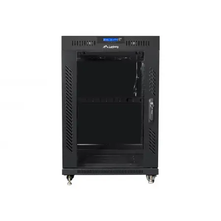 LANBERG free standing rack 19inch cabinet 15U 600x800 glass door LCD flat pack black