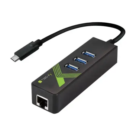 TECHLY 105810 Techly Karta sieciowa adapter USB-C 3.1 na Gigabit Ethernet RJ45 z hub 3x USB-A