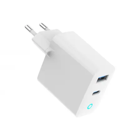 GEMBIRD Szybka ładowarka USB GaN 2-portowa 65W USB Typ-C + USB-A LED biała