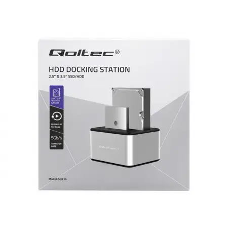 QOLTEC 50316 Stacja dokująca dysków 2x HDD/SSD 2.5/3.5inch SATA USB 3.0 Klonowanie