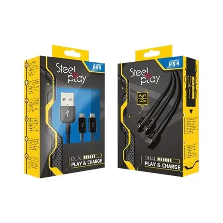 STEELPLAY Dual Play & Charge Cable for Controller 3m Black PS4