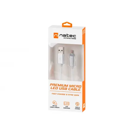 NATEC NKA-1209 Extreme Media kabel microUSB - USB 2.0 (M), 1m, srebrny, LED ładowania