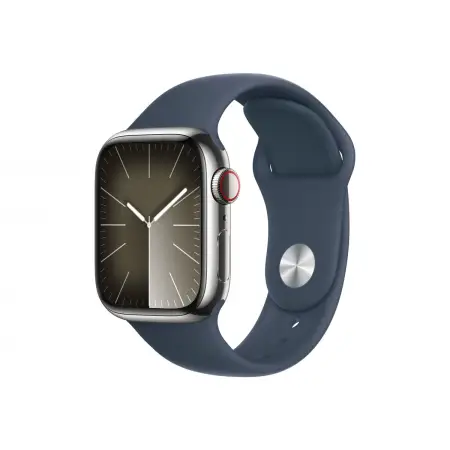 APPLE Watch Series 9 GPS + Cellular 41mm Silver Stainless Steel Case with Storm Blue Sport Band - S/M