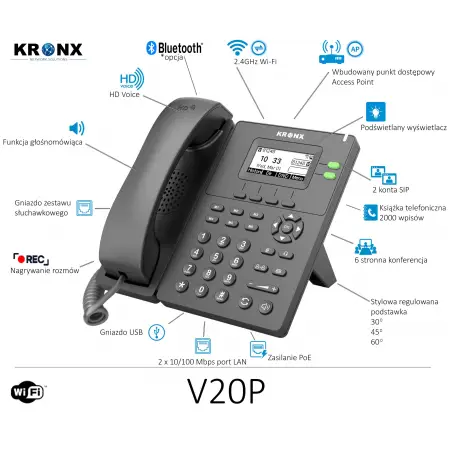 KRONX Telefon IP V20P- PoE