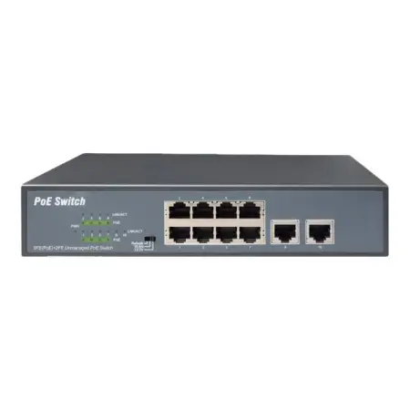 DIGITUS Fast Ethernet PoE af/at 8 port switch + 2 uplinks120W PoE power budget rack mountable