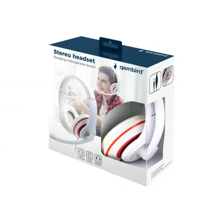 GEMBIRD MHS-03-WTRD Stereo headset with microphone white color with red ring