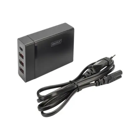 DIGITUS DA-10195 Uniwersalna 4-portowa 240V USB Typ C (5-20 V/3 A/60W) 3xUSB A (5V/2.4A) PDczarna