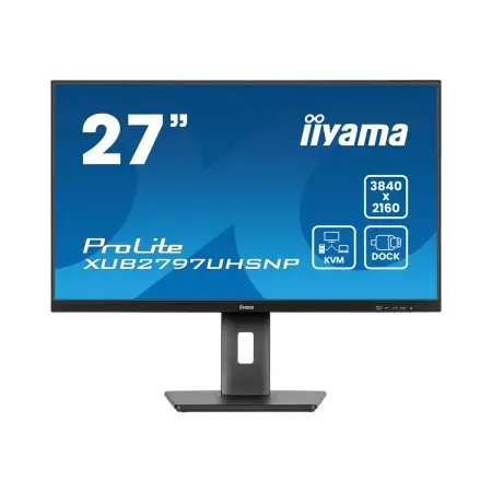 IIYAMA XUB2797UHSNP-B1 27inch IPS UHD 350cd/m2 4ms 15cm height adj. Stand HDMI DP USB-C Dock LAN Speakers