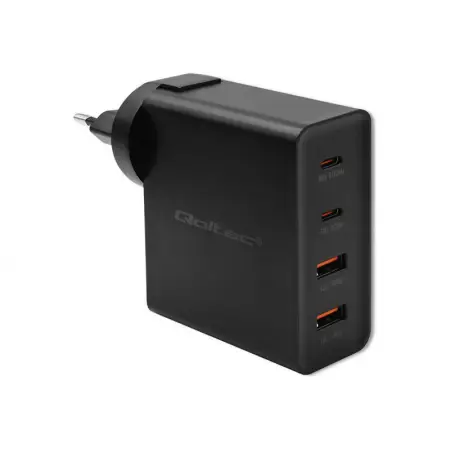 QOLTEC 52383 Ładowarka GaN POWER PRO 2xUSB-C 2xUSB 130W 5-20V 1.5-5A PD Czarna